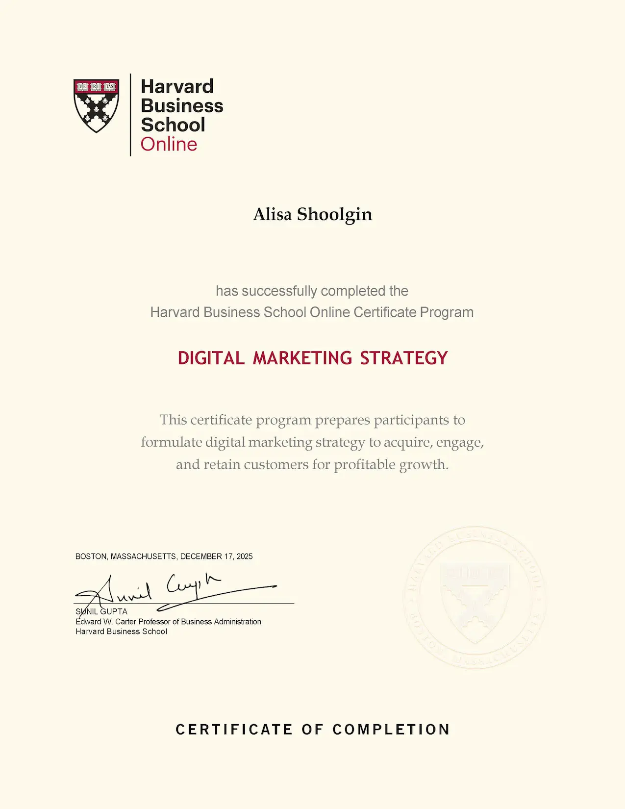 Harvard Business School Online Digital Marketing Strategy Certification – Alisa Shoolgin – MarketRamp