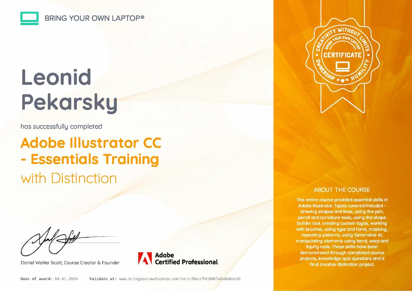 Adobe Illustrator CC Certification – Leonid Pekarsky – MarketRamp